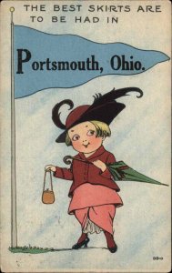 Portsmouth Ohio OH Cute Girl The Best Skirts Pennant c1910 Vintage Postcard