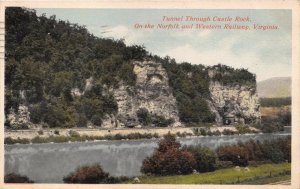 TUNNEL THROUGH CASTLE ROCK VIRGINIA NORFOLK & WESTERN RAILWAY POSTCARD 1916 PMK
