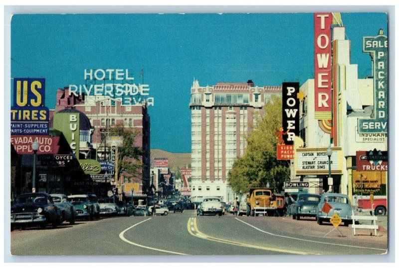 Reno Nevada NV Postcard Virginia Street Looking North Classic Cars Building 1960