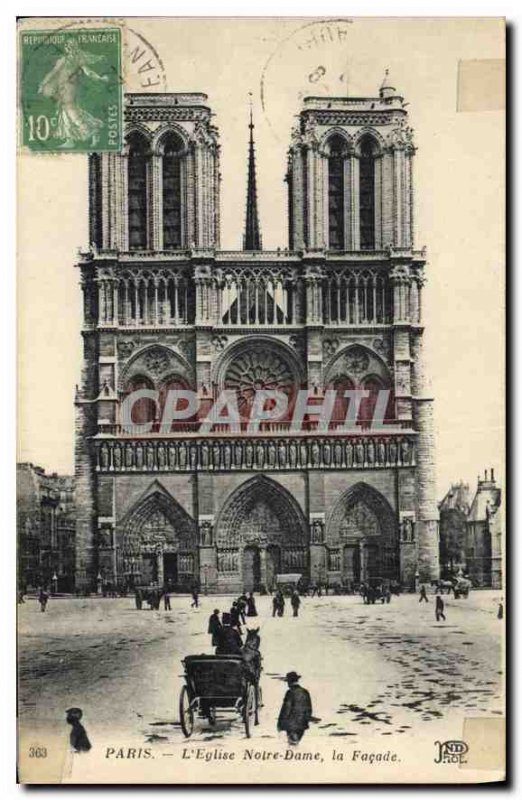 Postcard Old Paris Notre Dame church the Facade