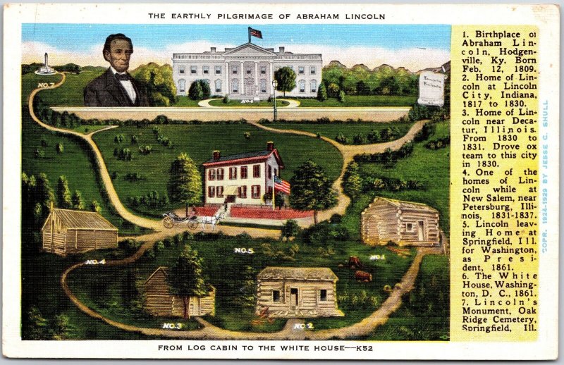 Washington, Early Pilgrimage, Abraham Lincoln, Log Cabin, White House, Postcard