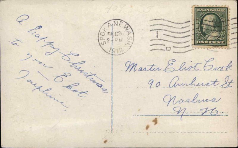 Antique TINTED RPPC CHRISTMAS Cute Little Girls w Umbrellas and Dolls