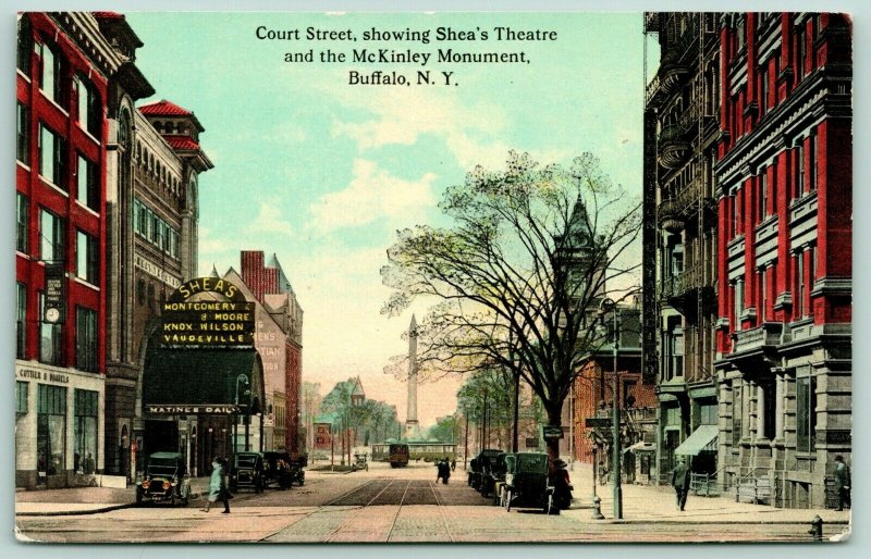 Buffalo NY~Court Street~Shea's Vaudeville Theatre~Cottler Daniels~Trolley~1908 