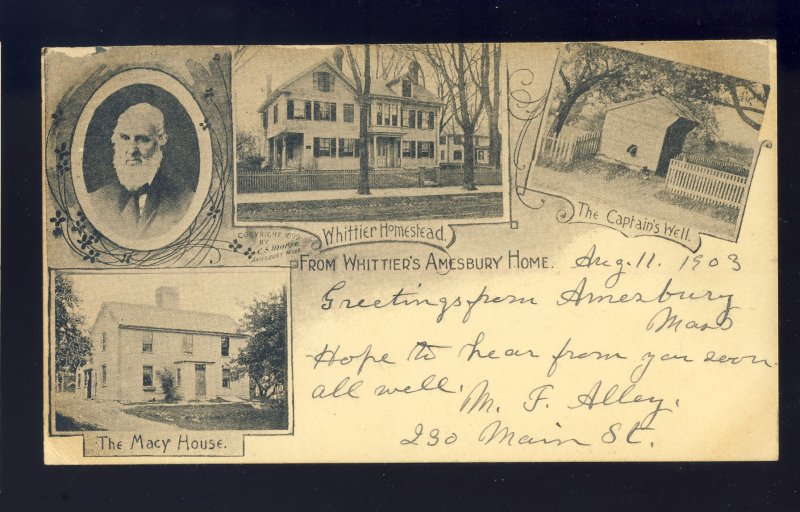 Amesbury, Massachusetts/MA Postcard, Whittier Home/Macy House/Well, 1903!