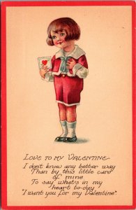 Charles Twelvetrees Valentine Postcard Young Boy Holding a Love Note Card