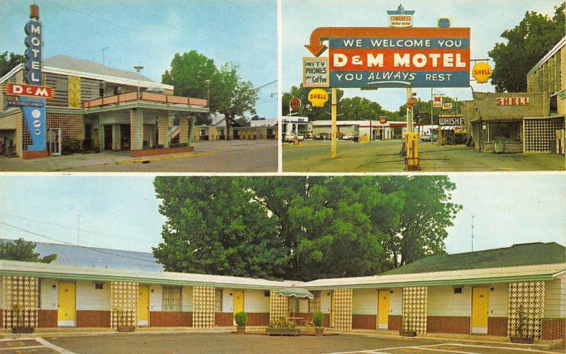 Forest City AR D & M Motel Shell & Gulf Gas Stations Postcard