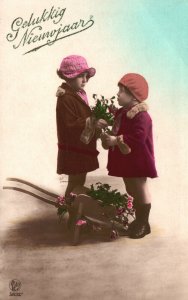 Vintage Postcard 1925 Happy New Year Gelukkig Nieuwjaar Dutch Children Greeting