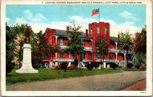 Vtg 1930s Capitol Guards Monument Old Arsenal City Park Little Rock AR Postcard