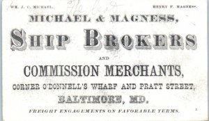 1800s Michael & Magness Ship Brokers Baltimore MD Maryland Business Card Ad