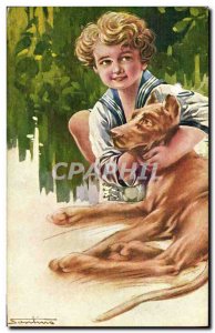Postcard Old Dog Dogs Puppy Child