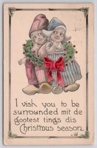 Dutch Children Christmas Greeting Hand Colored Postcard C39