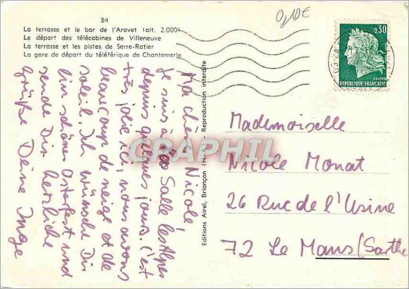 Modern Postcard Souvenir de Serre Chevalier 2483 m terrace and bar of Aravet ...