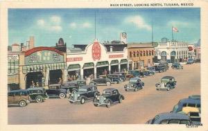 Automobiles Linen Main Street looking North TIJUANA MEXICO postcard 17430