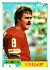 1981 Topps Football Card Nick Lowery Kansas City Chiefs sk60162