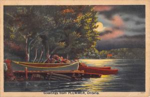 Plummer Ontario Canada Row Boat Waterfront Antique Postcard K64420