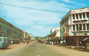 Malaysia Asia Port Swettenham Watson Road Storefronts Old Trucks Postcard