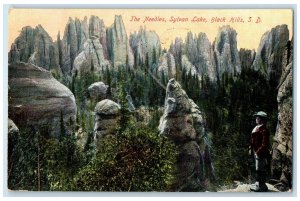 1911 The Needles Sylvan Lake Man Standing Black Hills South Dakota SD Postcard