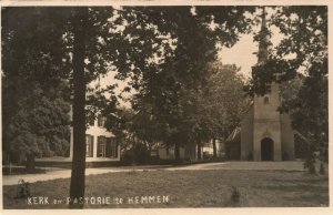 Netherlands Kerk en Pastorie Te Hemmen Vintage RPPC 03.76