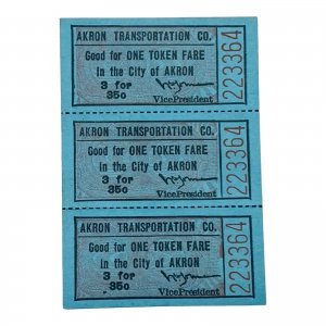 Akron Transportation Co. One Token Fare, 3 Vintage Attached Tickets