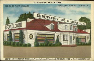 Boston Worcester Pike Shrewsbury Carpet Store Storefront Adv LINEN Postcard