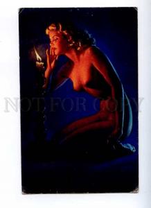 187821 PIN-UP Illuminated Nude Woman w/ candle Vintage Card