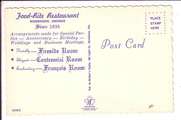 Centennial Room, Food;Rite Restaurant, Woodstock, Ontario, Interior