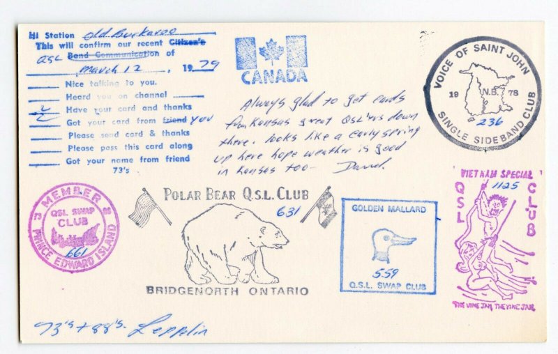 Nice Used QSL Radio Card From Belleisle Creek N. B. Canada XM65-11681