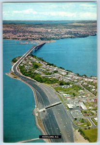 New Zealand Postcard Aerial Picture Auckland Harbour Bridge c1950's