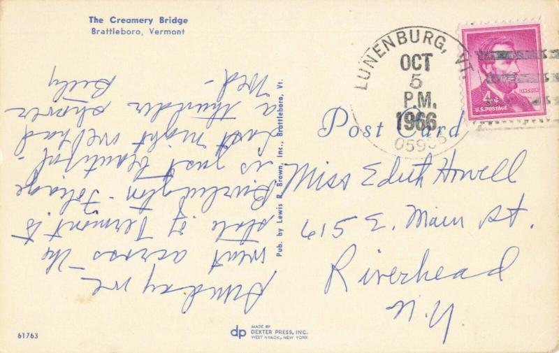 Postcard Creamery Bridge Brattleboro Bridge Vermont