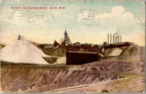 Highore and Diamond Minds, Butte MT c1909 Vintage Postcard P36