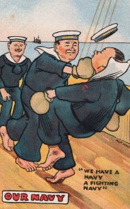 Our Navy Boat Fight Sailor Boxing Match Comic Old Postcard
