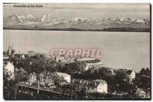 Old Postcard Neuchatel Switzerland and the Alps