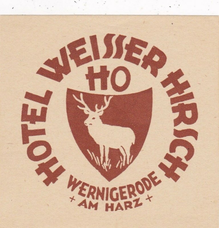 Germany Werigerode Ho Hotel Weisser Hirsch Vintage Luggage Label sk2946