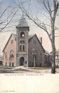 Evansville Wisconsin First Baptist Church Street View Antique Postcard K104280