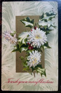 Vintage Victorian Postcard 1901-1910 To Wish You a Merry Christmas - White Mums