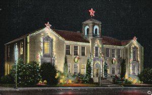 Vintage Postcard City Hall Christmas Lighting Visitor's Attraction Denton Texas