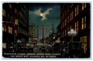 1921 Peachtree Street North From Viaduct The White Way Atlanta GA Moon Postcard