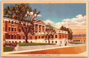 VINTAGE POSTCARD c. 1930s VIEW OF THE GENERAL HOSPITAL AT LANCASTER PENNSYLVANIA