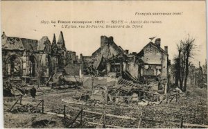 CPA Guerre Military ROYE Aspect des ruines Eglise Rue St-Pierre (807147)