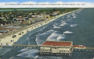 Daytona Beach FL Fla Florida Aerial View Famous Beach Vintage Linen Postcard E5