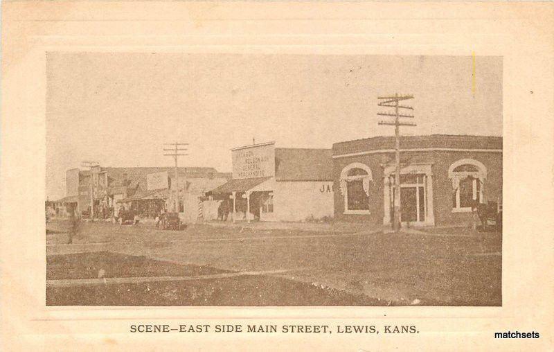 1912 Edward County East Side Main Street Lewis Kansas frame like postcard 9590