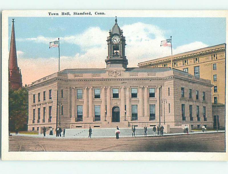 Unused W-Border CITY HALL SCENE Stamford Connecticut CT hs5942