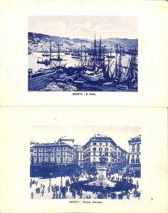 Italy Genova Piazza Corvetto & Il Porto unit of 2 vintage mono-chrome postcards 