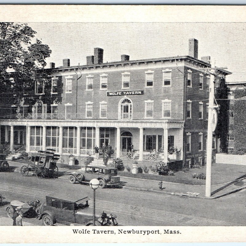 c1920s Newburyport, MA Wolfe Tavern Touring Car Motorcycle Litho Photo PC A116