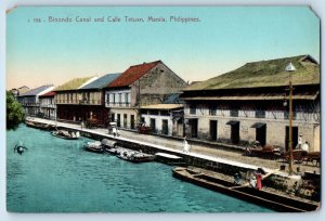 Manila Philippines Island Postcard Binondo Canal and Calle Tetuan c1910 Antique
