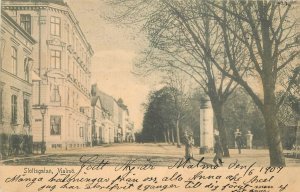 Postcard 1907 Slottsgatan Malmo Street Scene undivided 22-12782