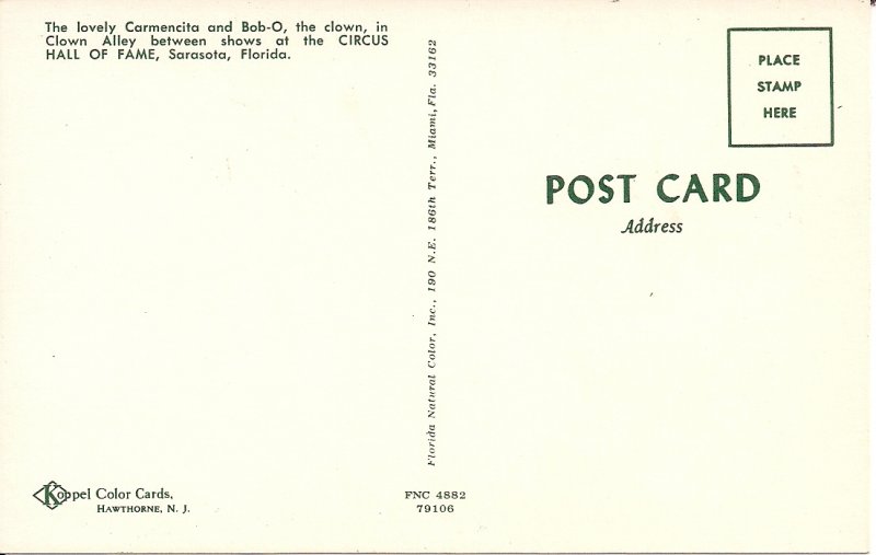 Beautiful Woman, Sexy Girl w Clown & Dog, Circus, Sarasota FL 1960's Chrome
