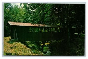 Vintage 1960's Postcard Covered Bridge Ellijay River Picnic Grounds Ellijay GA