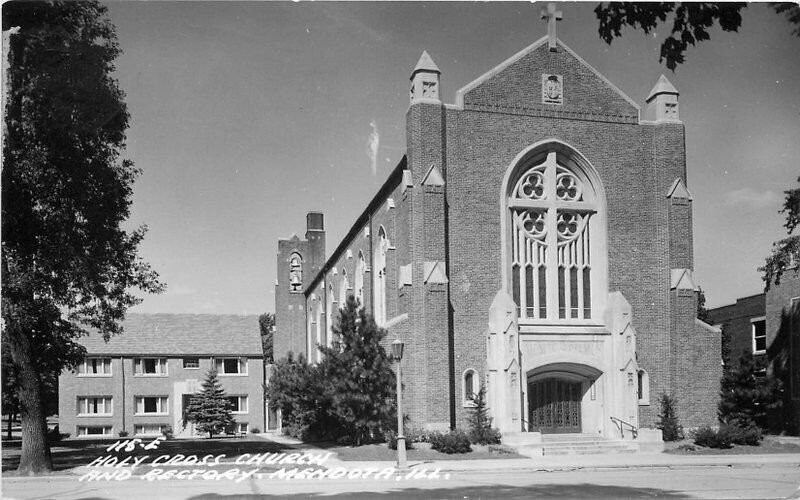 Cook 1950s Holy Cross Church Rectory Mendota Illinois RPPC Photo Postcard 4332