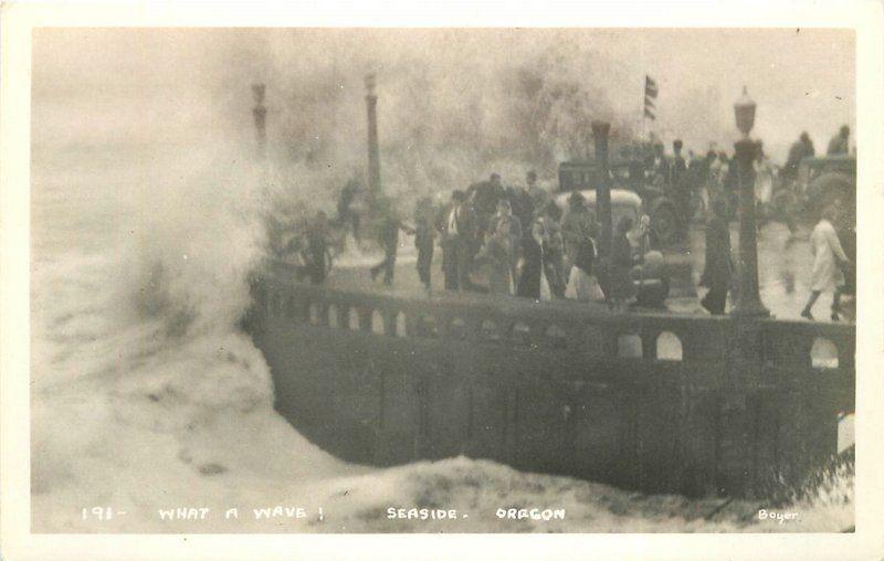 Clatsop 1930s Seaside Oregon What a Wave RPPC real photo postcard 5875